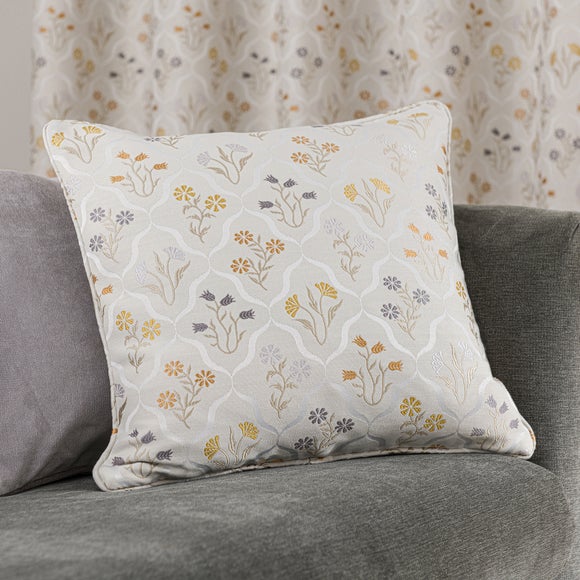 Fleur Floral Jacquard Ochre Cushion Dunelm