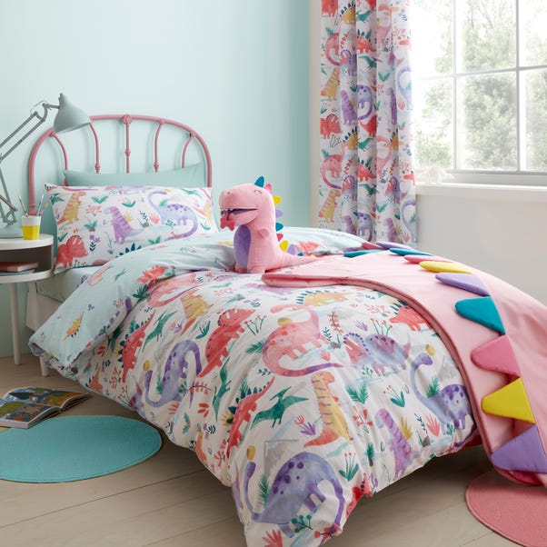 Dinosaur Pink Reversible Duvet Cover and Pillowcase Set  undefined