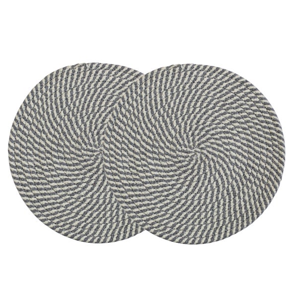 Pack Of 2 Round Woven Light Blue Placemats | Dunelm