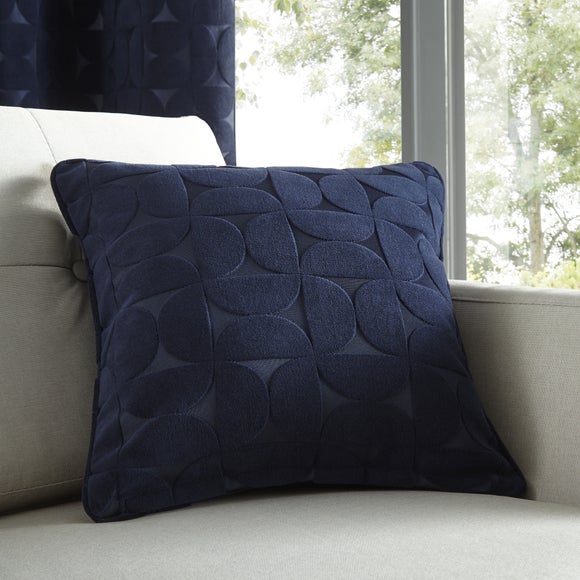 Elements Sten Geometric Velour Navy Eyelet Curtains Dunelm