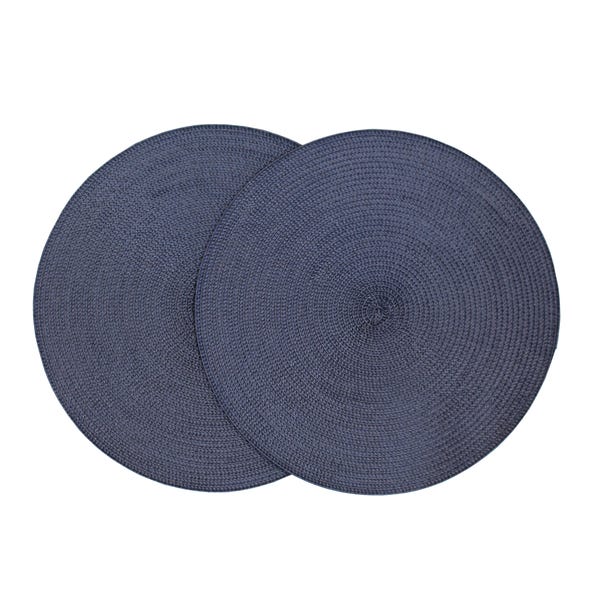 Set of 2 Woven Round Placemats Dark Blue