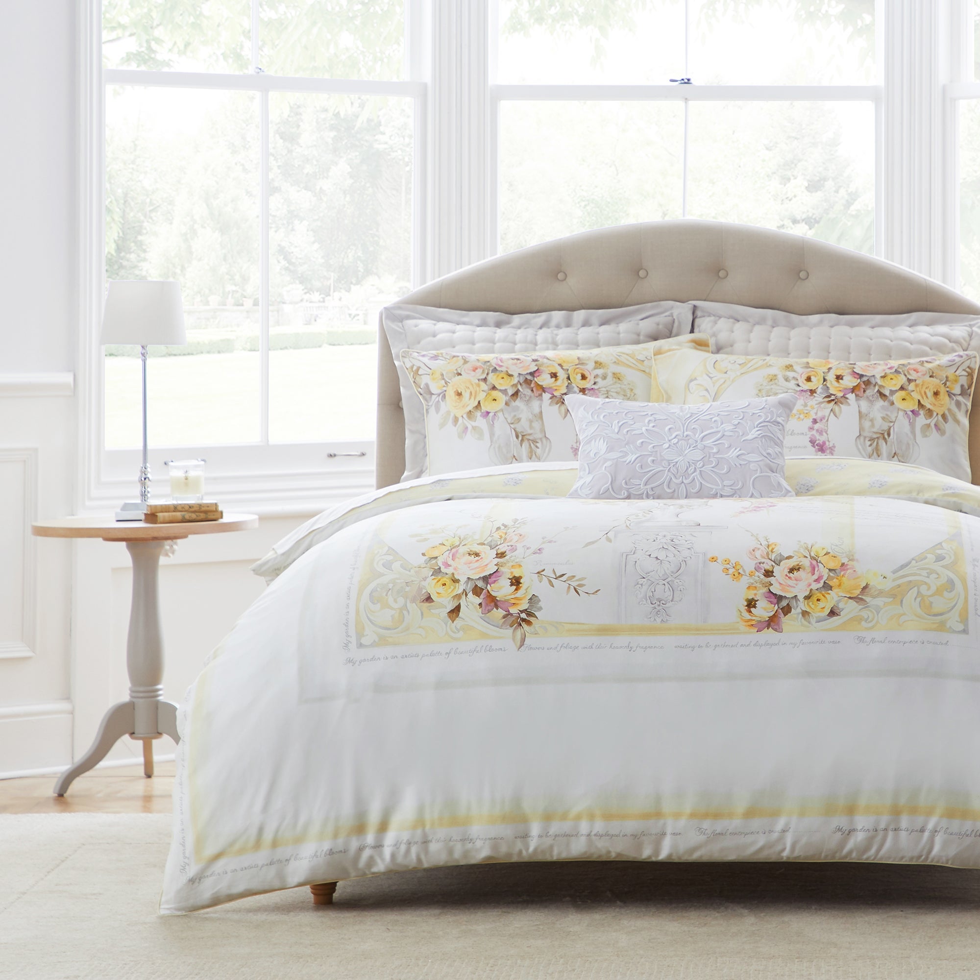 Dorma Hartington 100% Cotton Reversible Duvet Cover and Pillowcase Set White/Yellow