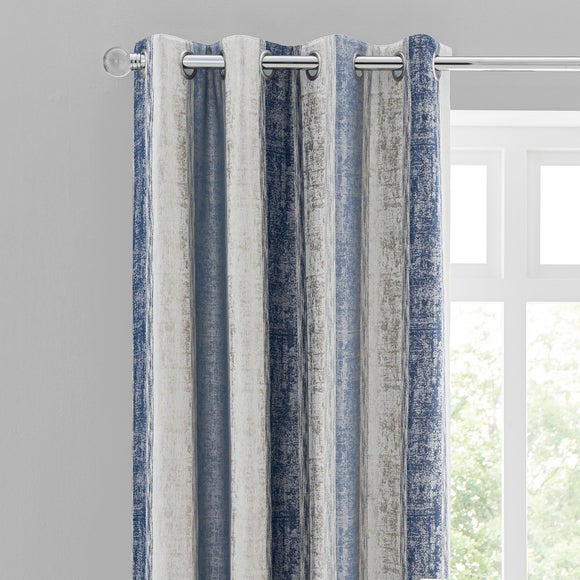 Sadie Stripe Blue Eyelet Curtains | Dunelm