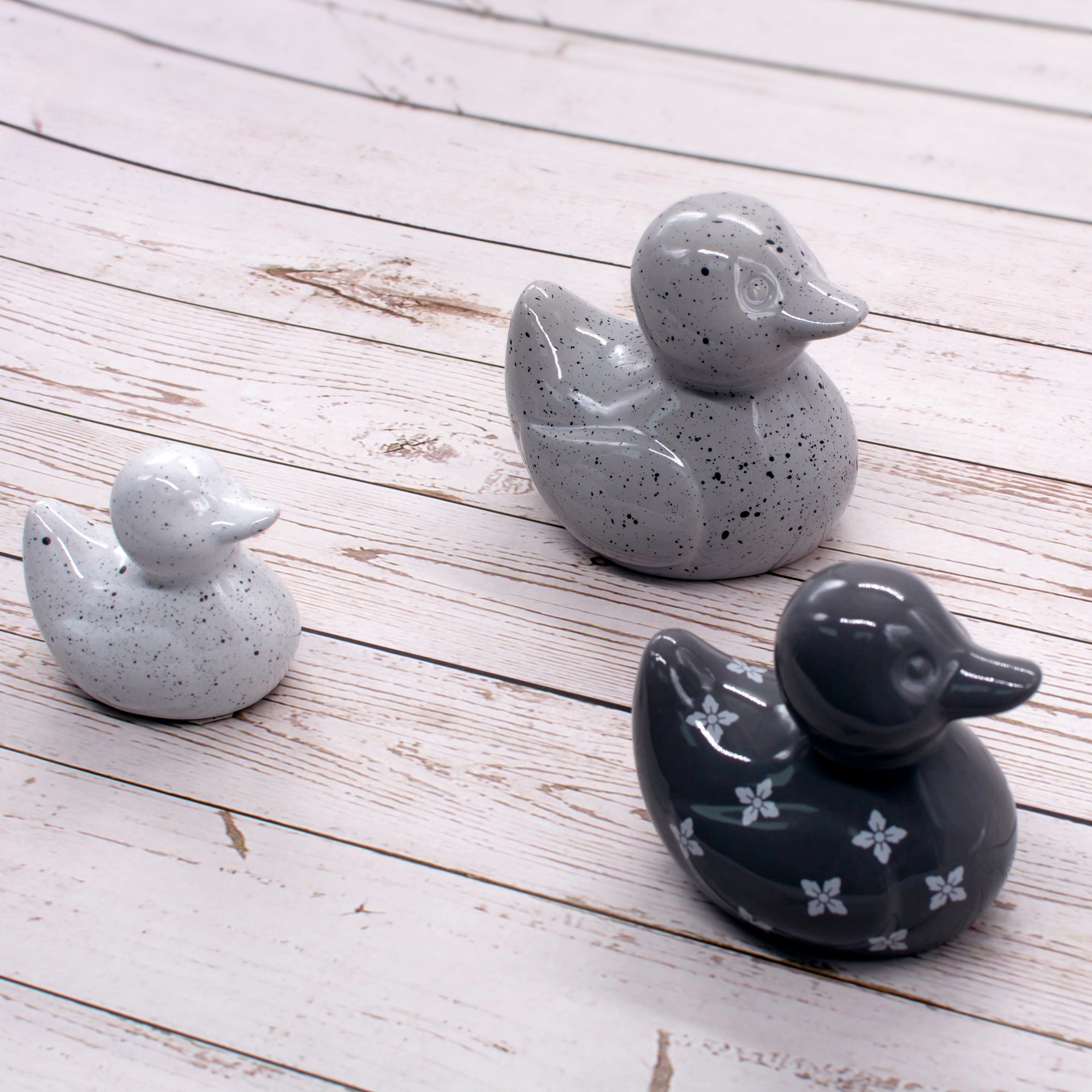 Set of 3 Geo Grey Ceramic Ducks