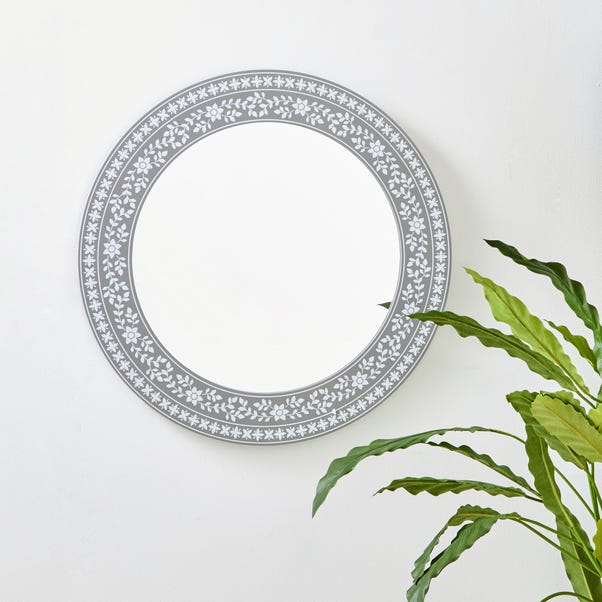 Patterned Round Wall Mirror 50cm Grey Dunelm Patterned Round Wall Mirror 50cm Grey, Round Wall Mirror