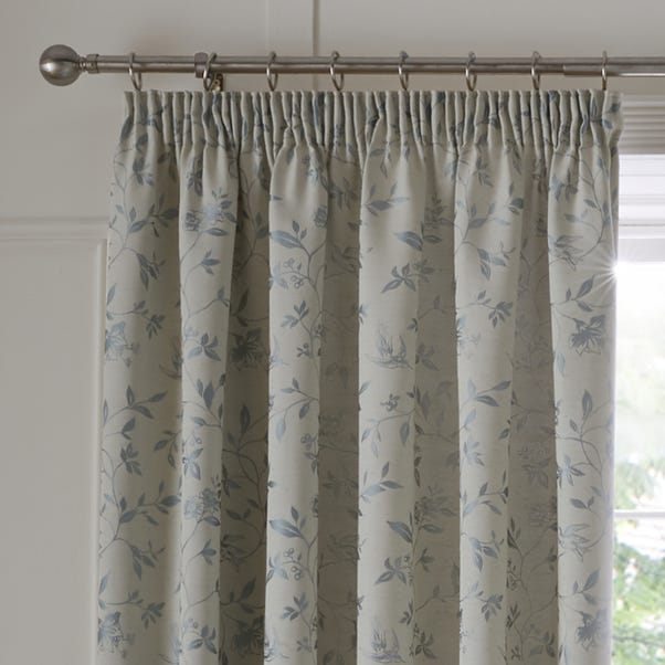 Trailing Bird Jacquard Duck Egg Pencil Pleat Curtains image 1 of 5