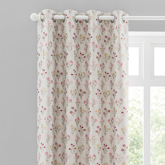 Fleur Floral Jacquard Pink Eyelet Curtains | Dunelm