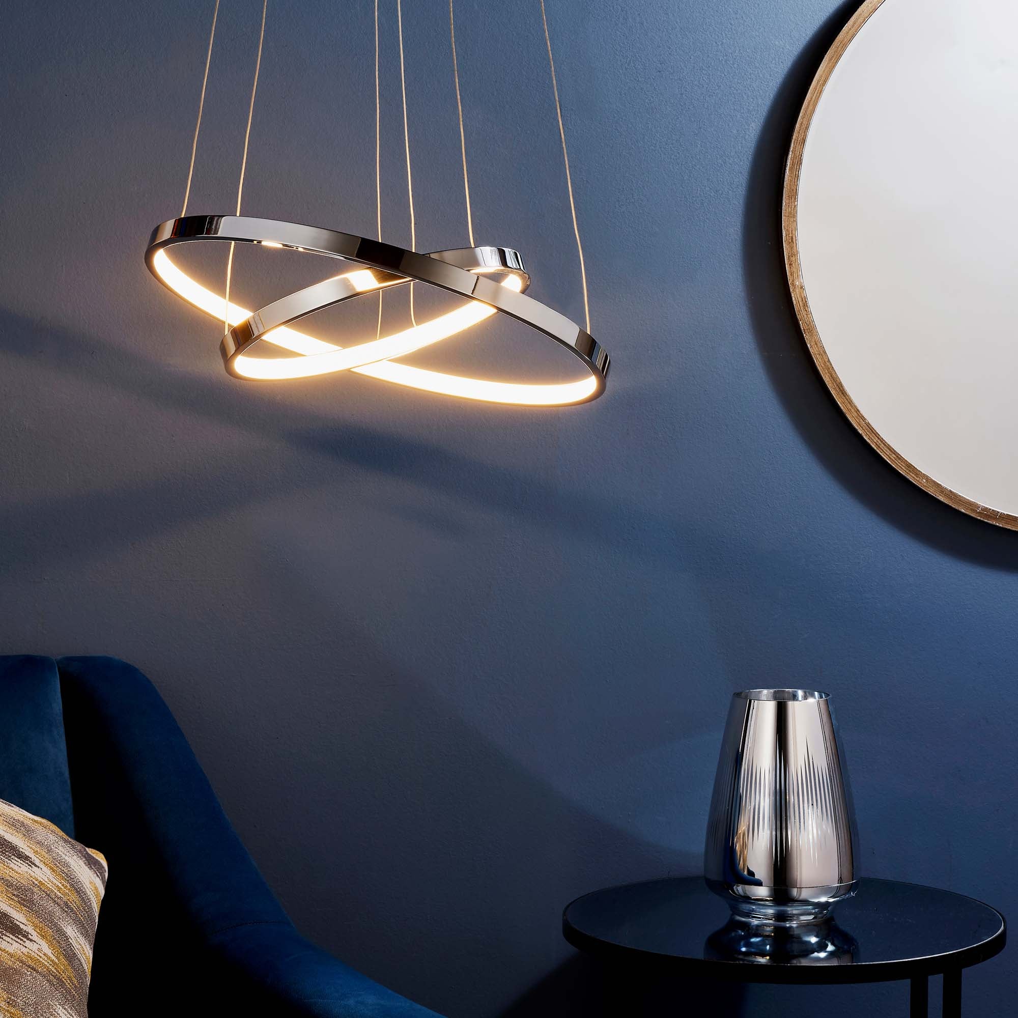 Vogue Kline 2 Light Integrated LED Hoops Ceiling Fitting Silver