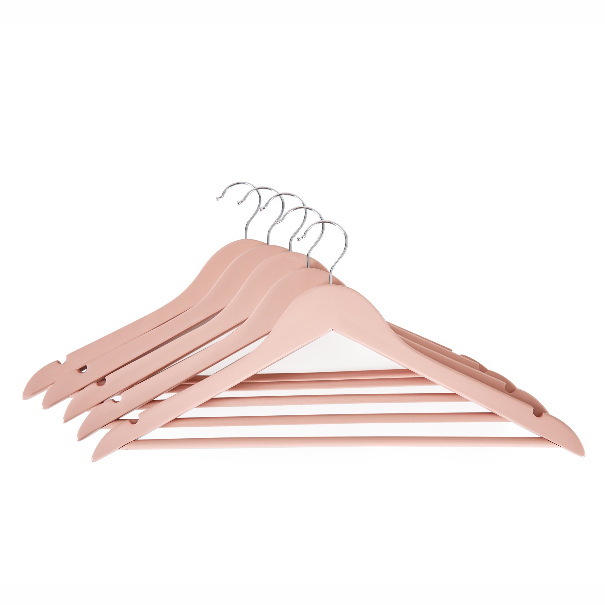 Set of 5 Wooden Blush Pink Coat Hangers