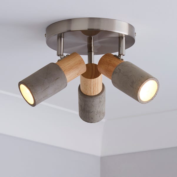 Inka 3 Light Concrete Wood Spotlight Dunelm - Led Kitchen Ceiling Lights Dunelm