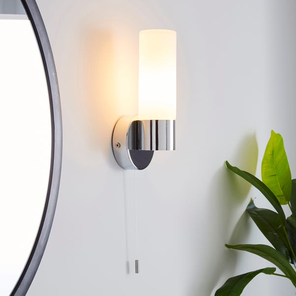 Porto Frosted Glass Bathroom Wall Light, Wall Lamp With Pull Switch