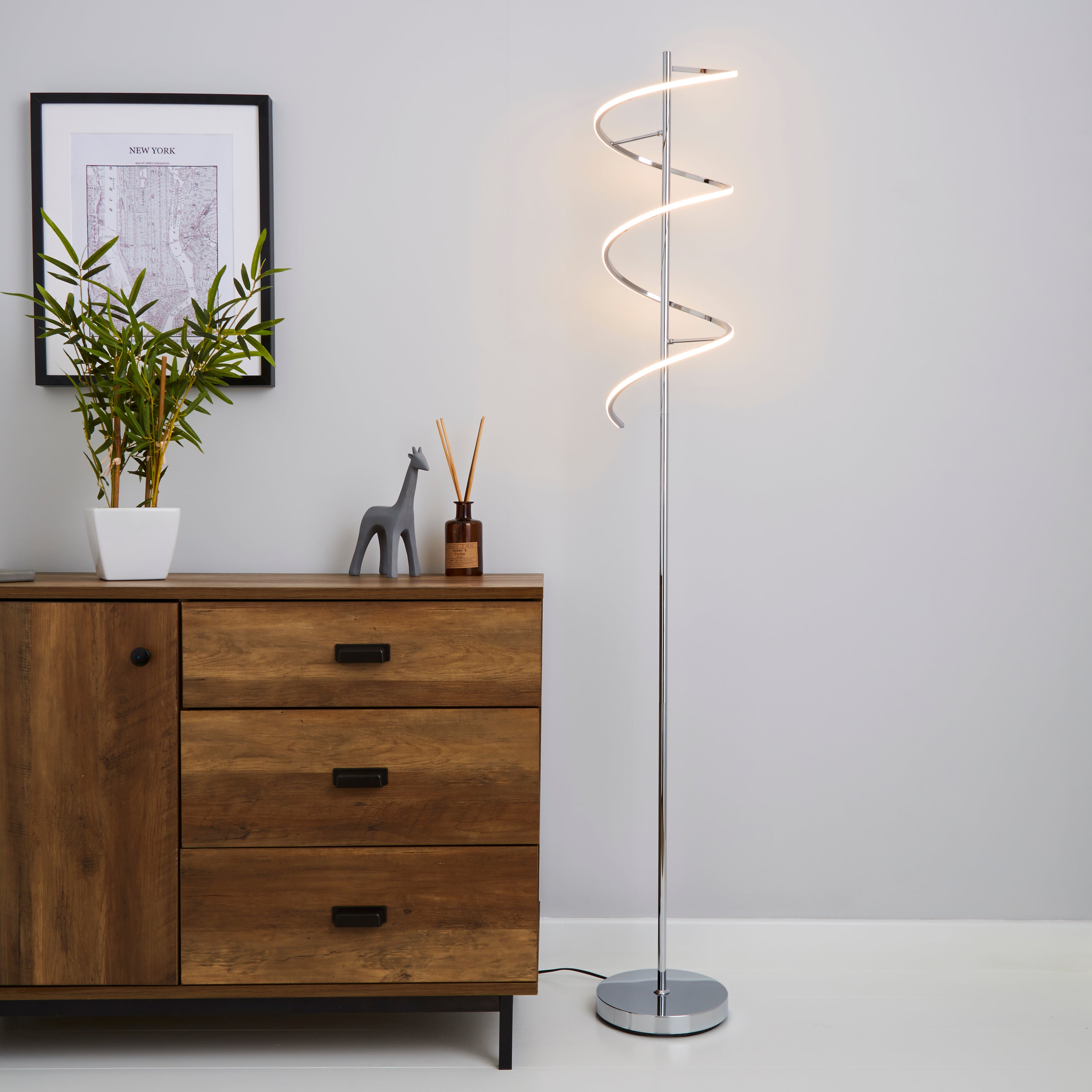 Apollo Integrated Led Dimmable Chrome Floor Lamp | Dunelm
