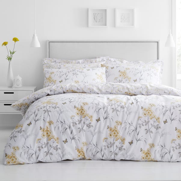 Maria Ochre Reversible Floral Duvet Cover and Pillowcase Set image 1 of 5