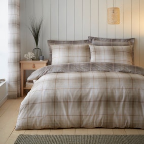 Albie Natural Reversible Check Duvet Cover and Pillowcase Set