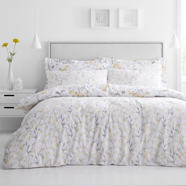 Maria Ochre Reversible Floral Duvet Cover and Pillowcase Set | Dunelm