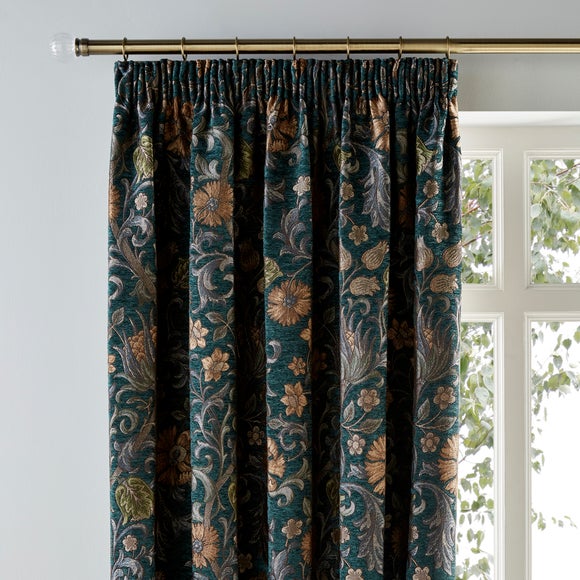 Betsy Chenille Jacquard Lagoon Pencil Pleat Curtains | Dunelm