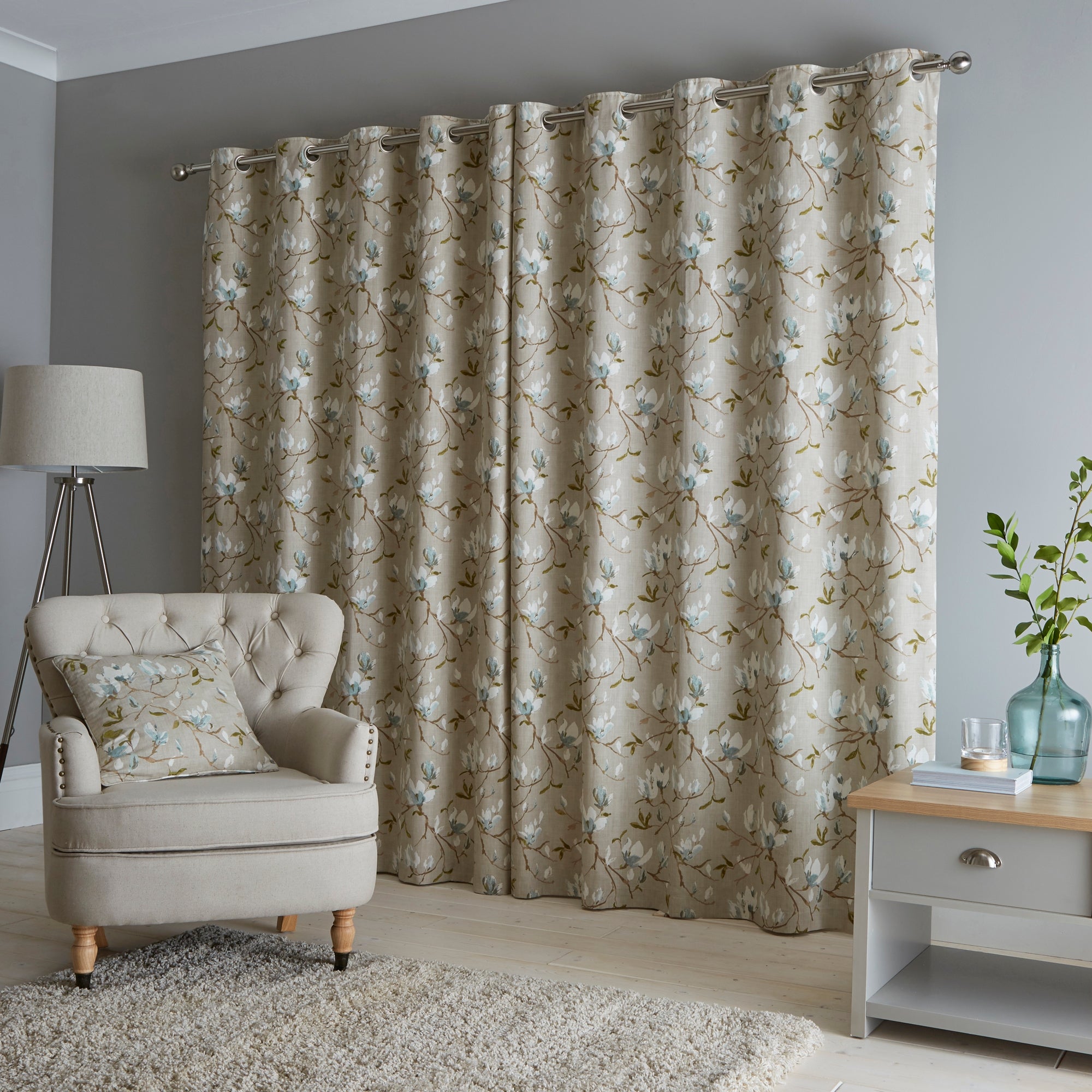 Magnolia Green Eyelet Curtains | Dunelm