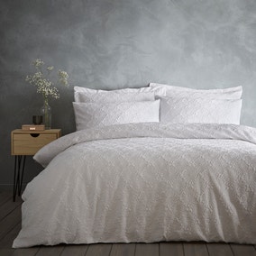 Astra White Textured Floral Duvet Cover and Pillowcase Set