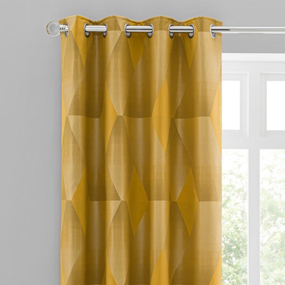 Belfast Geometric Jacquard Mustard Eyelet Curtains Dunelm