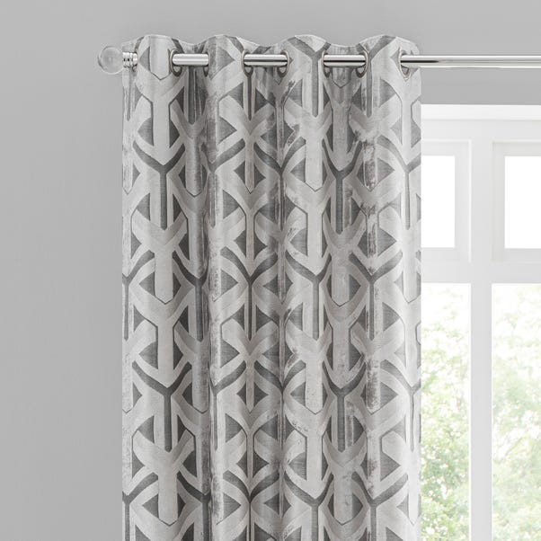 Lux Geo Jacquard Silver Eyelet Curtains  undefined