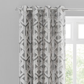 Lux Geo Jacquard Silver Eyelet Curtains