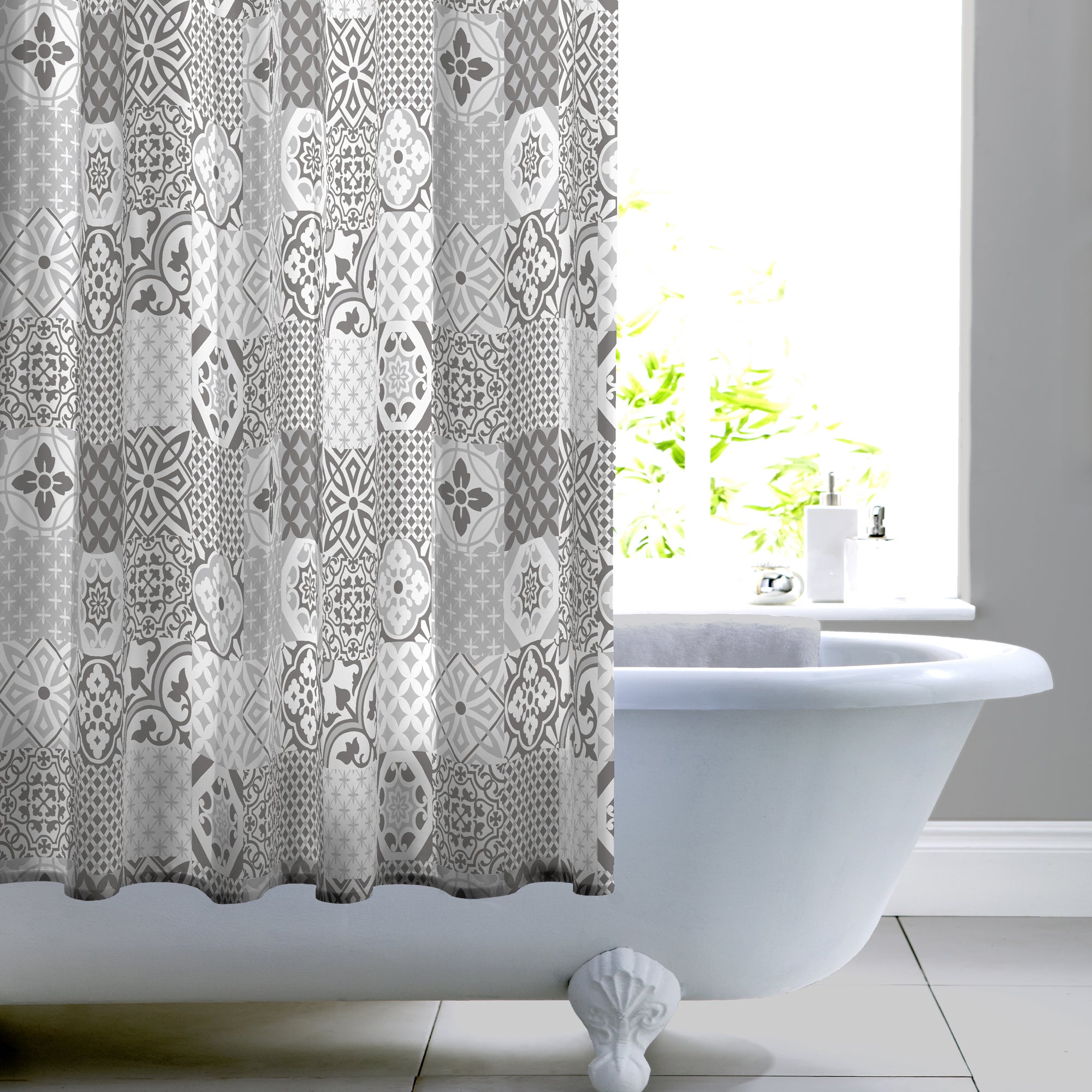 Geo Tile Grey Shower Curtain