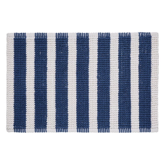 Blue and white on sale striped bath mat