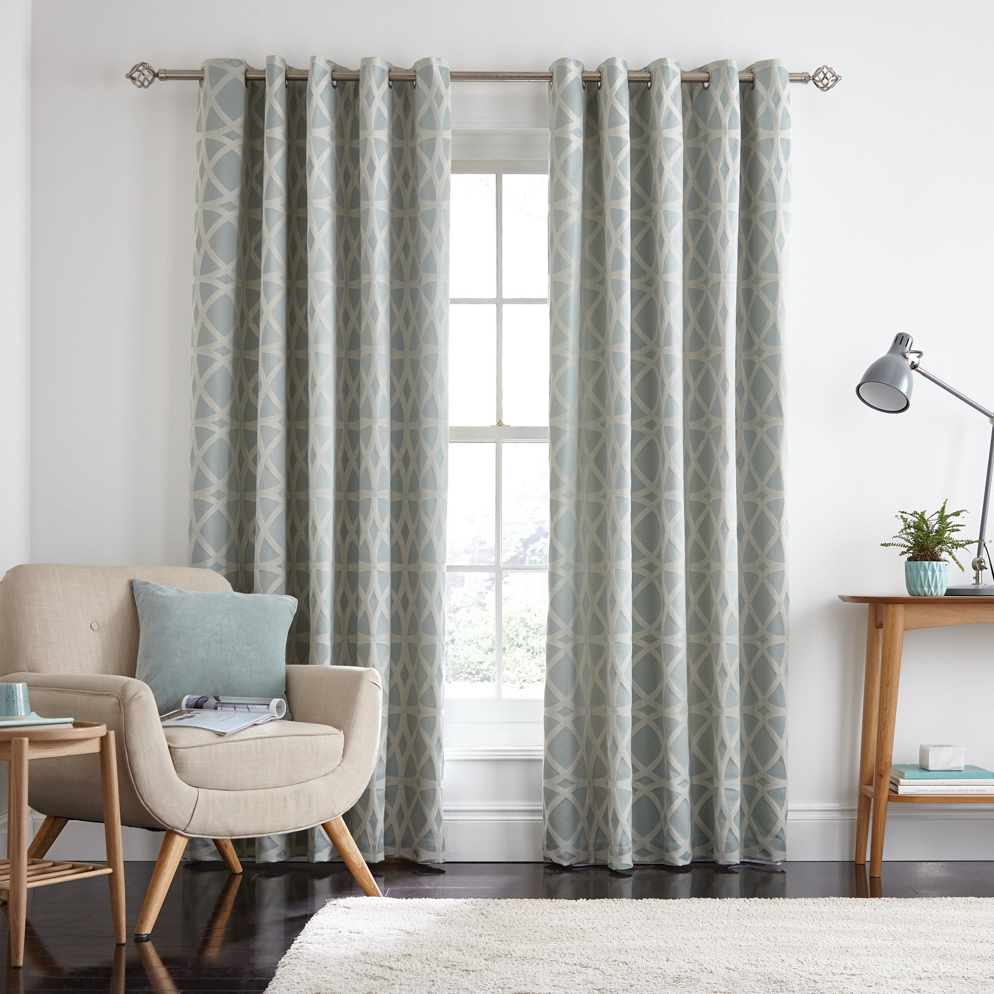 York Jacquard Duck Egg Eyelet Curtains | Dunelm