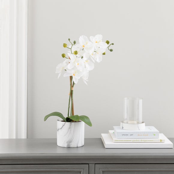 Artificial Cream Orchid In Marble Plant Pot