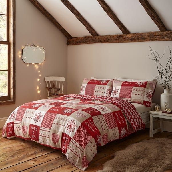 Catherine Lansfield Let it Snow Cotton Rich Red Duvet Cover and Pillowcase Set  undefined