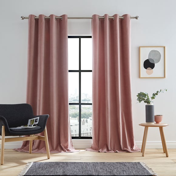 Peyton Cotton Velvet Blush Eyelet Curtains Dunelm