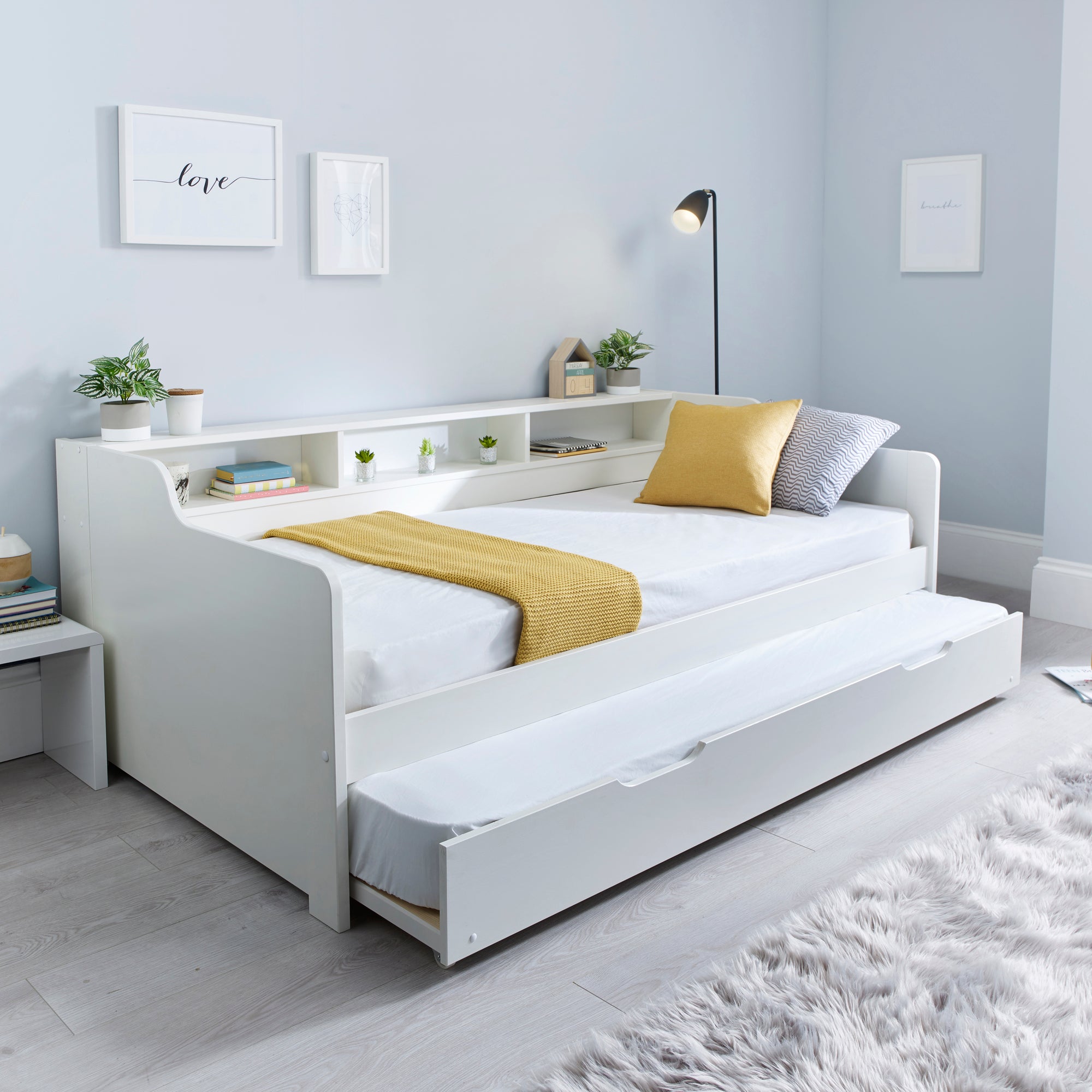 Tyler Single Guest Bed with Trundle and Orthopaedic Mattress White