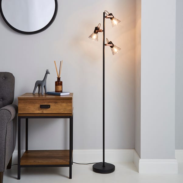 Milas 3 Light Black Industrial Floor, 3 Lamp Floor Lamp
