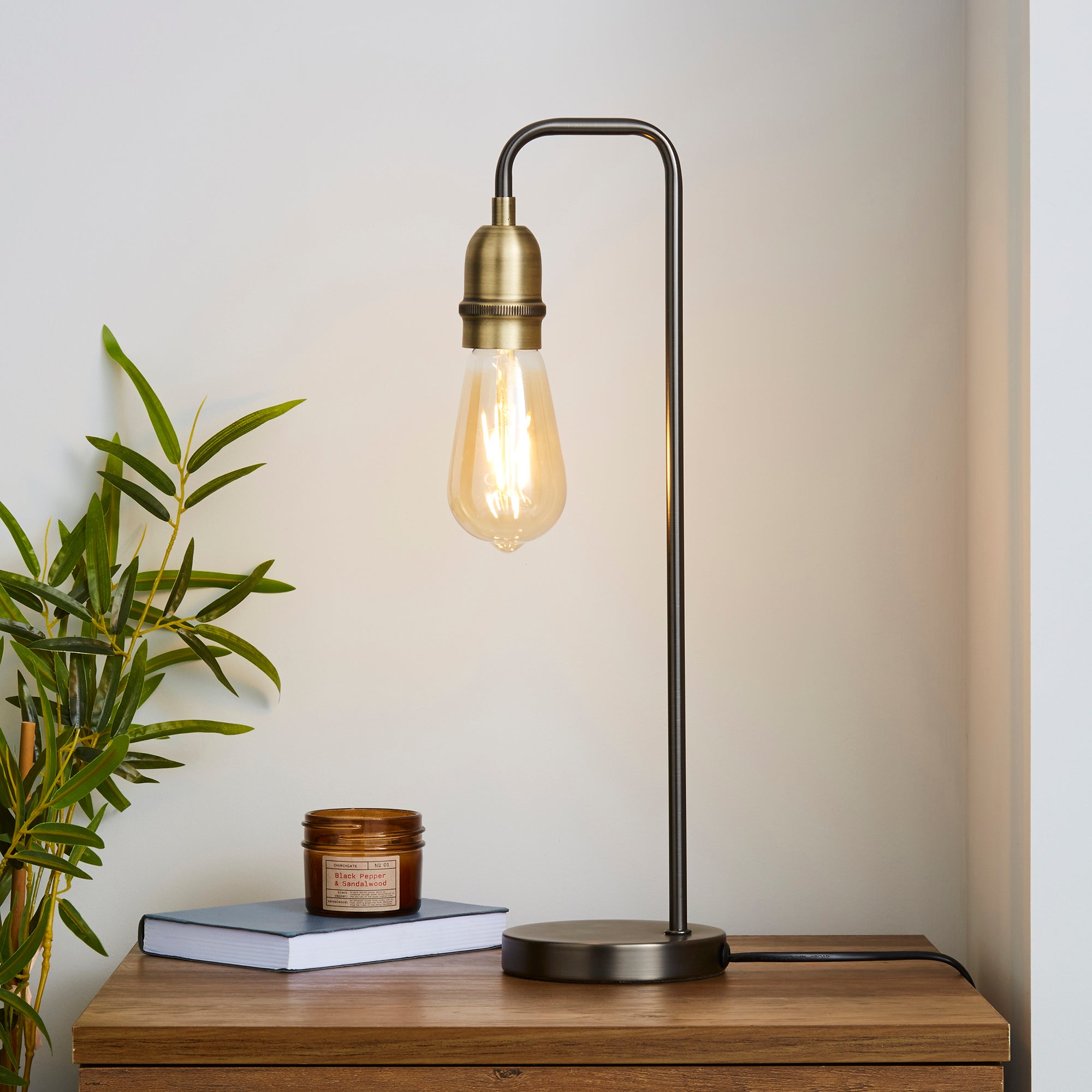 Mortal tenedor Bermad Marsden Nickel Industrial Table Lamp and Bulb | Dunelm
