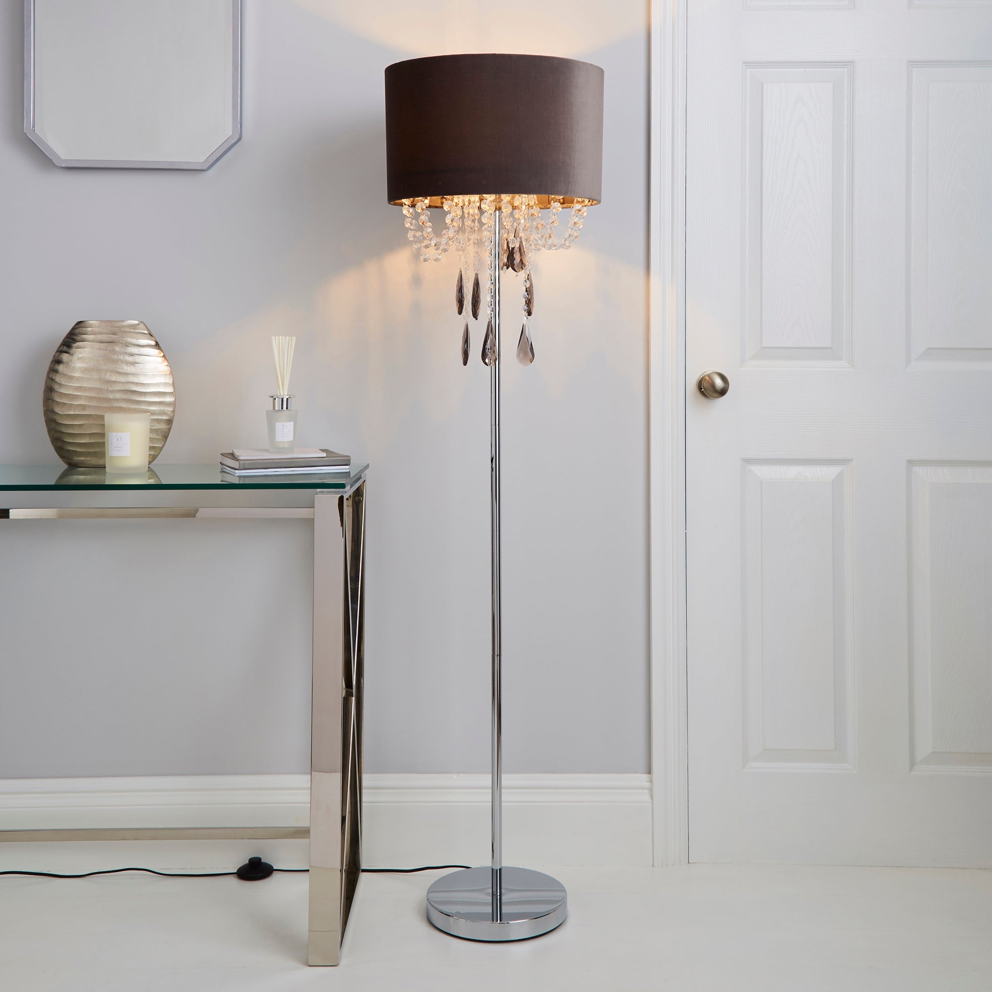 Halle French Velvet Jewel Charcoal Floor Lamp Charcoal and Clear
