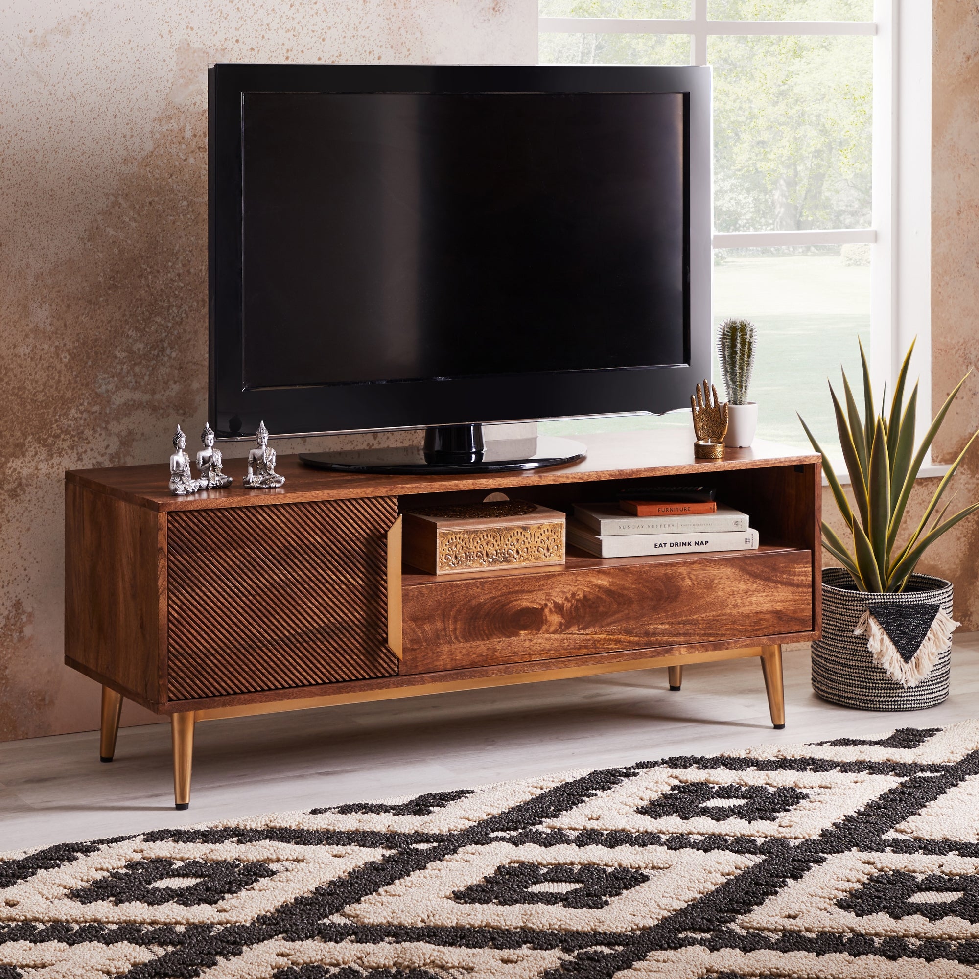 Anya Wide TV Unit, Mango Wood for TVs up to 55" 