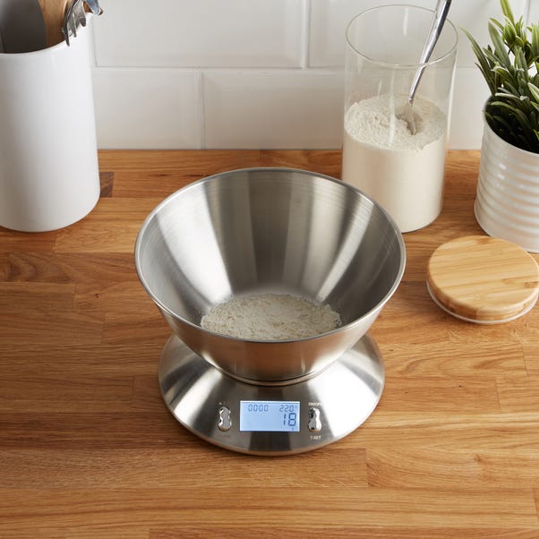Dunelm Stainless Steel Electronic Kitchen Scales with Measuring Bowl image 1 of 3