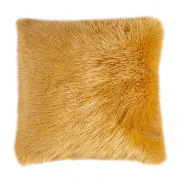 Fluffy Faux Fur Ochre Cushion Cover Dunelm