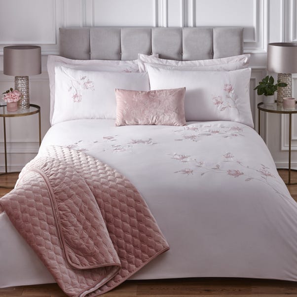 Magnolia Pink Embroidered Duvet Cover And Pillowcase Set Dunelm Magnolia Pink Embroidered Duvet Cover, Blush Pink And Grey Bedding Dunelm