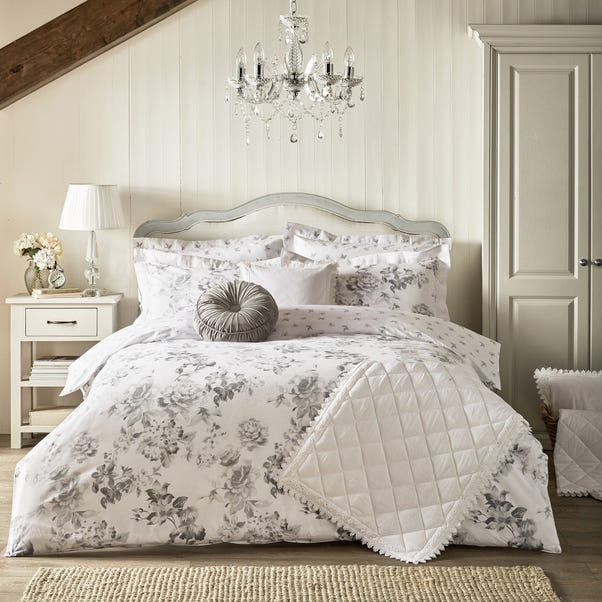 Holly Willoughby Tamsin Grey 100% Cotton Reversible Duvet Cover and Pillowcase Set image 1 of 7