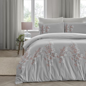 Oriental Flower Grey Blush Duvet Cover and Pillowcase Set