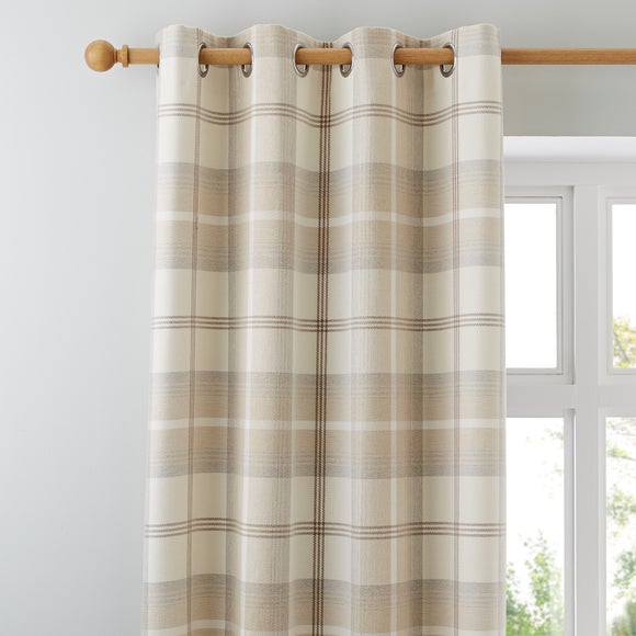 Dunelm Highland Fully Lined Checked Eyelet Curtains duck egg 46" x 54   *2 sets* 