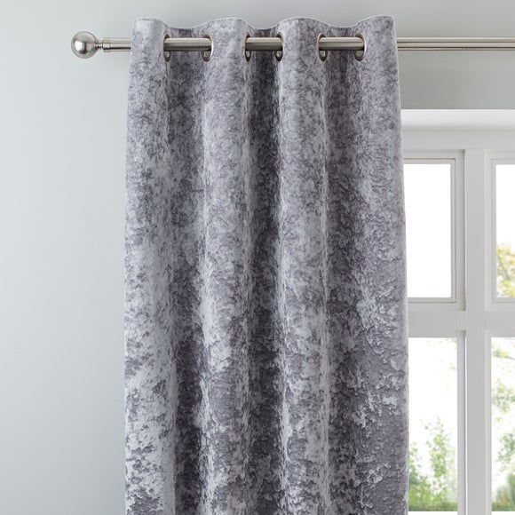 Crushed Velour Silver Eyelet Curtains | Dunelm