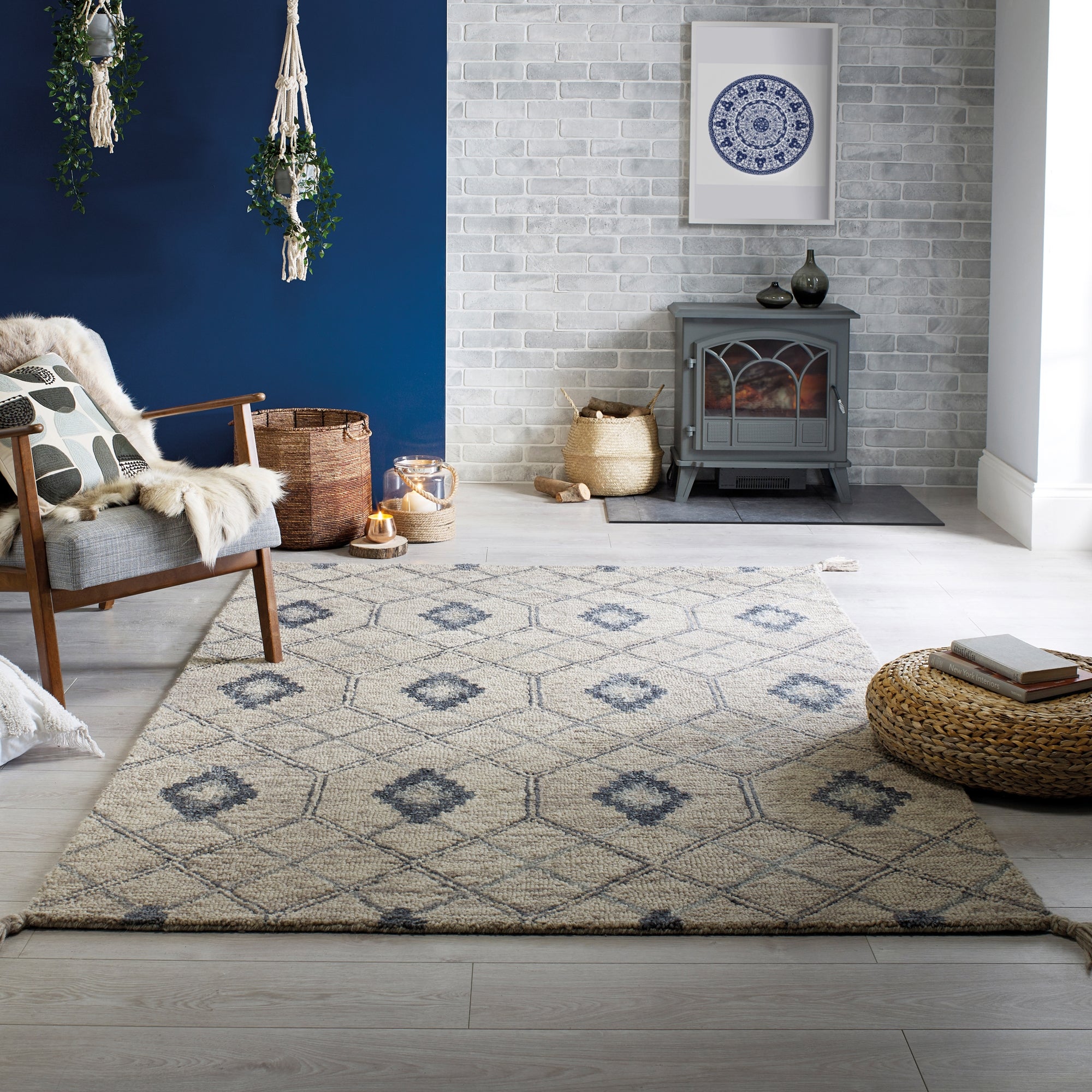 Diego Geometric Rug Beige And Blue