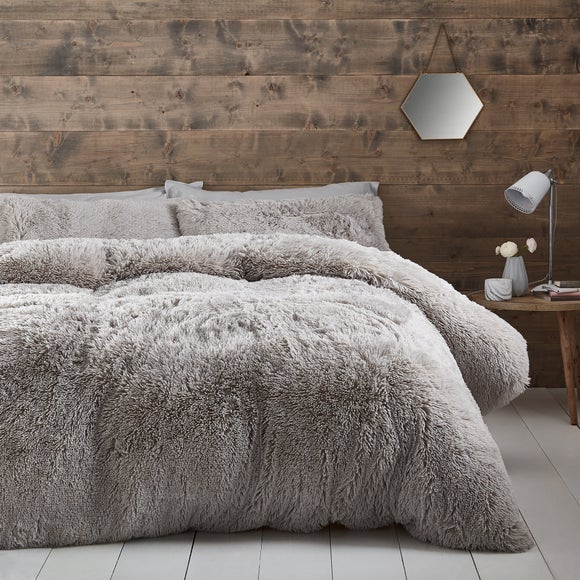 Catherine Lansfield Cuddly Silver Duvet Cover and Pillowcase Set