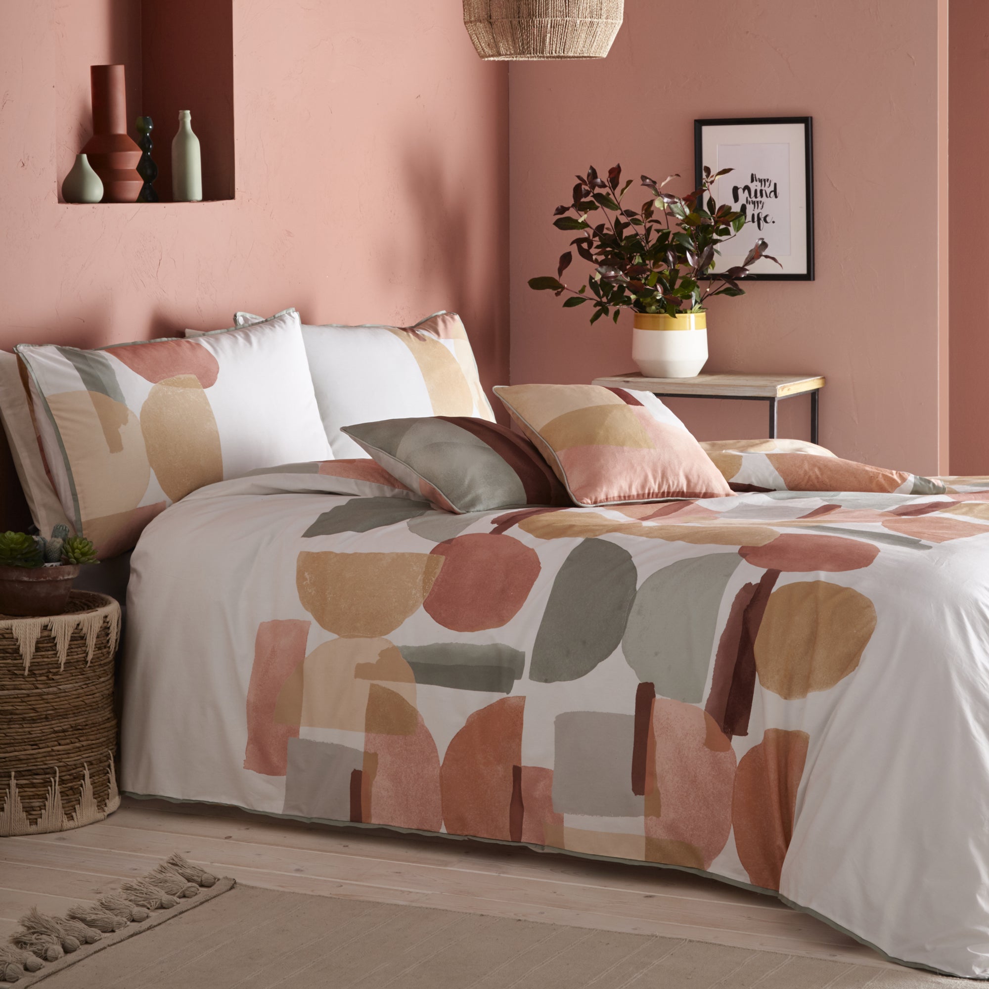 Photo of Appletree duval geo 100 cotton reversible duvet cover and pillowcase set pink