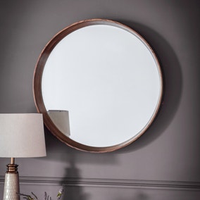 Keaton 100cm Walnut Round Mirror Dunelm, Keaton Round Wood Frame Wall Mirror
