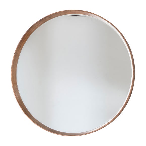 round mirror with oak frame