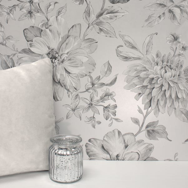 Lucia Silver Floral Wallpaper Silver