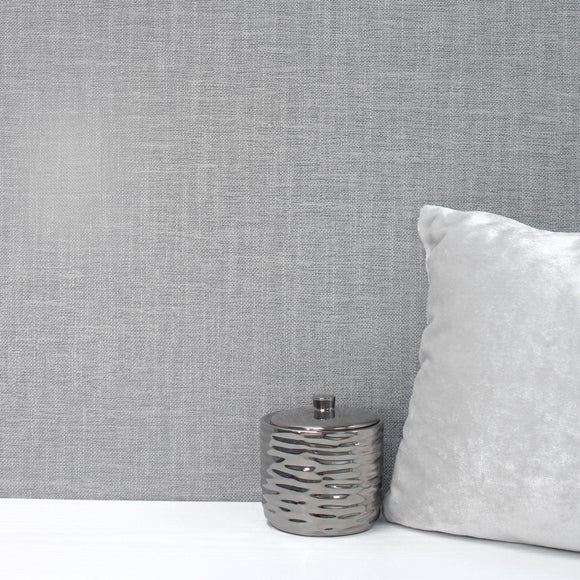 Miya Grasscloth Grey Textured Wallpaper | Fine Decor